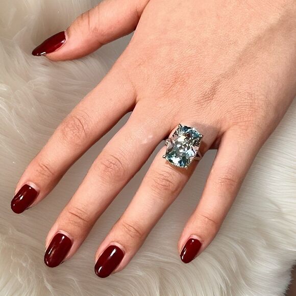 Natural Solitaire Blue Topaz Ring 6.5 14k WG 19.58 Cts Certified $3,950 310546 - Picture 12 of 16